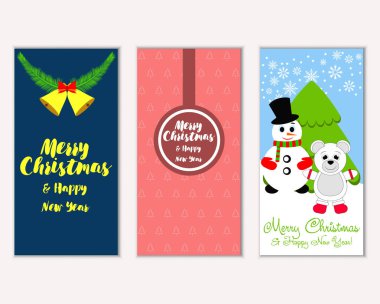 mutlu Noeller ve mutlu yeni yıl tebrik kartları vektör çizim      