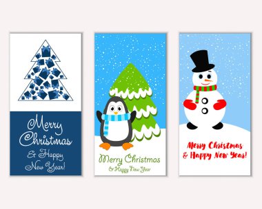 Renkli Noel kartları yılbaşı süsleri ve kardan adam vektör çizim ile