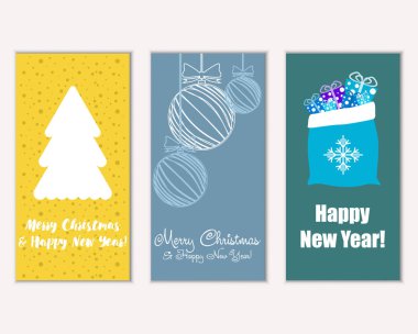 mutlu Noeller ve mutlu yeni yıl tebrik kartları vektör çizim