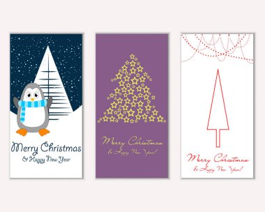 mutlu Noeller ve mutlu yeni yıl tebrik kartları vektör çizim     