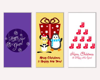 vektör çizim kış tatil tebrik kartları