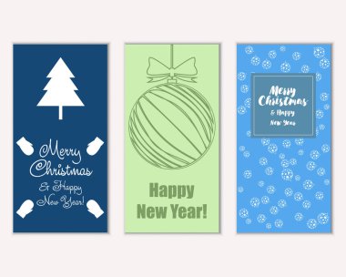 mutlu Noeller ve mutlu yeni yıl tebrik kartları vektör çizim