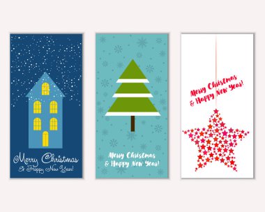 vektör çizim kış tatil tebrik kartları