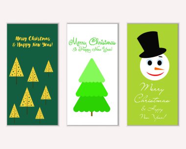 Renkli Noel kartları yılbaşı süsleri ve kardan adam vektör çizim ile