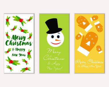 mutlu Noeller ve mutlu yeni yıl tebrik kartları vektör çizim       