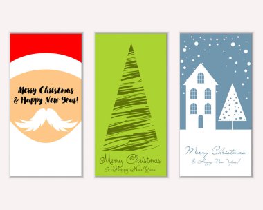 mutlu Noeller ve mutlu yeni yıl tebrik kartları vektör çizim     