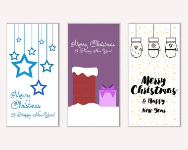 mutlu Noeller ve mutlu yeni yıl tebrik kartları vektör çizim     
