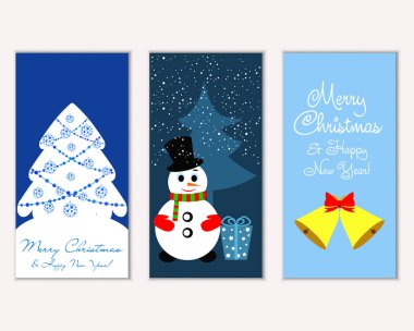 Renkli Noel kartları yılbaşı süsleri ve kardan adam vektör çizim ile