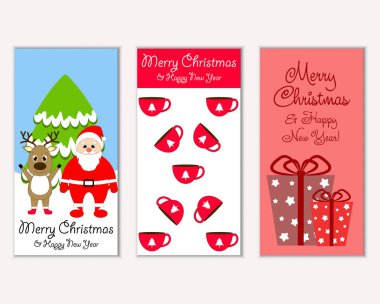 mutlu Noeller ve mutlu yeni yıl tebrik kartları vektör çizim