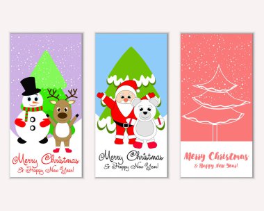 mutlu Noeller ve mutlu yeni yıl tebrik kartları vektör çizim