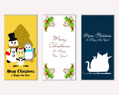 mutlu Noeller ve mutlu yeni yıl tebrik kartları vektör çizim     