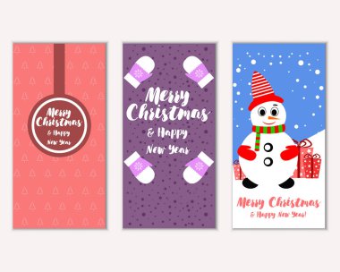 mutlu Noeller ve mutlu yeni yıl tebrik kartları vektör çizim       