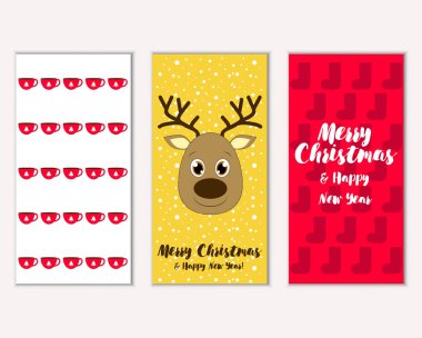 mutlu Noeller ve mutlu yeni yıl tebrik kartları vektör çizim