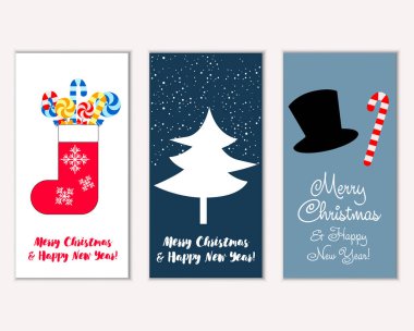 mutlu Noeller ve mutlu yeni yıl tebrik kartları vektör çizim