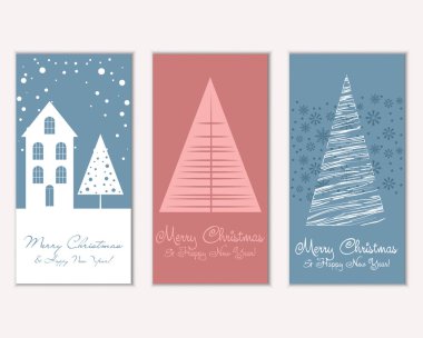 mutlu Noeller ve mutlu yeni yıl tebrik kartları vektör çizim     