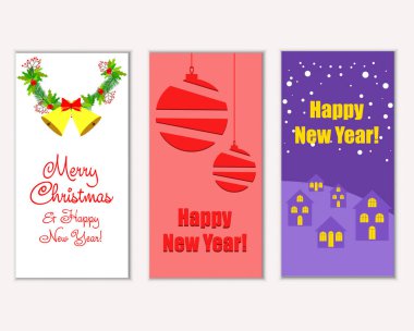 mutlu Noeller ve mutlu yeni yıl tebrik kartları vektör çizim