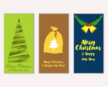 Mutlu Noeller ve mutlu yeni yıl tebrik kartları. Vektör çizim   