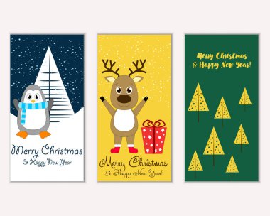 Mutlu Noeller ve mutlu yeni yıl tebrik kartları. Vektör çizim   