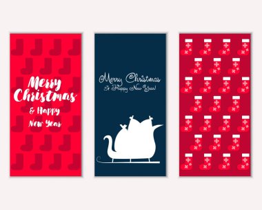 mutlu Noeller ve mutlu yeni yıl tebrik kartları vektör çizim