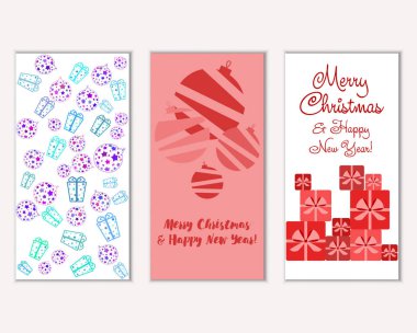 Mutlu Noeller ve mutlu yeni yıl tebrik kartları. Vektör çizim   
