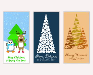 Mutlu Noeller ve mutlu yeni yıl tebrik kartları. Vektör çizim   