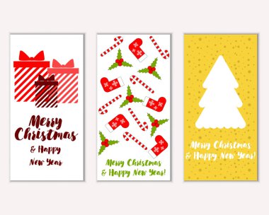 Mutlu Noeller ve mutlu yeni yıl tebrik kartları. Vektör çizim   