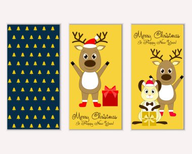 mutlu Noeller ve mutlu yeni yıl tebrik kartları vektör çizim   