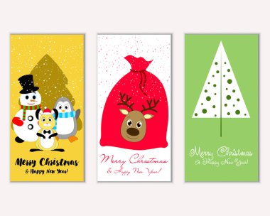 mutlu Noeller ve mutlu yeni yıl tebrik kartları vektör çizim     