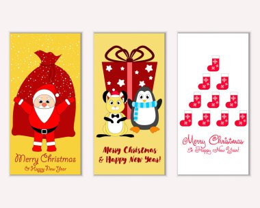 vektör çizim kış tatil tebrik kartları