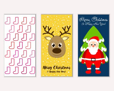 mutlu Noeller ve mutlu yeni yıl tebrik kartları vektör çizim     