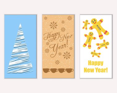 vektör çizim kış tatil tebrik kartları