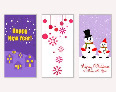 mutlu Noeller ve mutlu yeni yıl tebrik kartları vektör çizim
