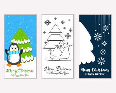 Mutlu Noeller ve mutlu yeni yıl tebrik kartları. Vektör çizim 