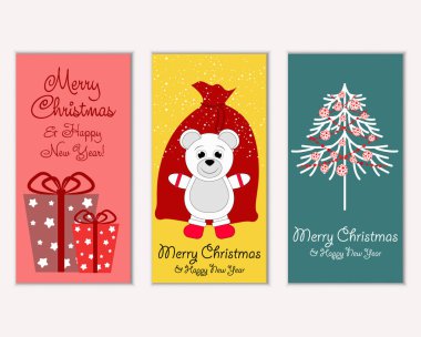 Mutlu Noeller ve mutlu yeni yıl tebrik kartları. Vektör çizim 