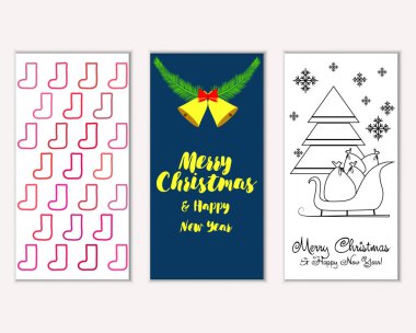 Mutlu Noeller ve mutlu yeni yıl tebrik kartları. Vektör çizim     