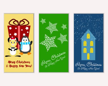 Mutlu Noeller ve mutlu yeni yıl tebrik kartları. Vektör çizim 
