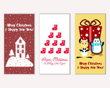 vektör çizim kış tatil tebrik kartları