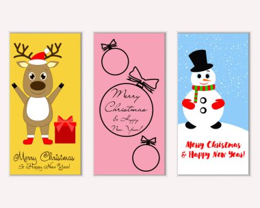 mutlu Noeller ve mutlu yeni yıl tebrik kartları vektör çizim