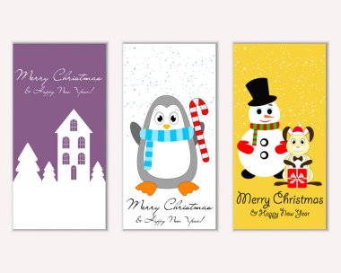 Mutlu Noeller ve mutlu yeni yıl tebrik kartları. Vektör çizim   
