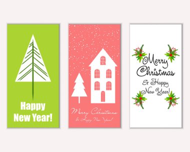 mutlu Noeller ve mutlu yeni yıl tebrik kartları vektör çizim