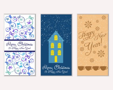 vektör çizim kış tatil tebrik kartları
