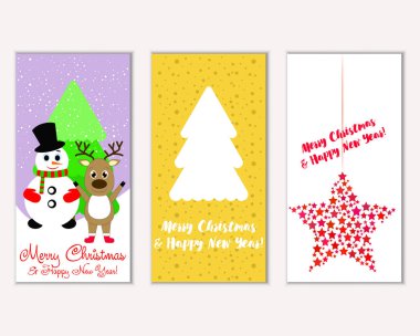 Mutlu Noeller ve mutlu yeni yıl tebrik kartları. Vektör çizim 