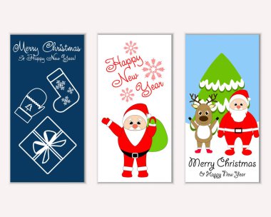 Renkli Noel kartları yılbaşı süslemeleri ve Noel Baba vektör çizim ile