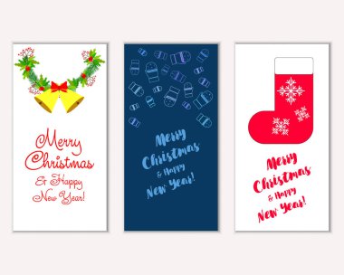 mutlu Noeller ve mutlu yeni yıl tebrik kartları vektör çizim