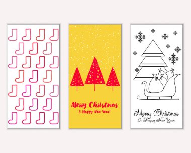 Mutlu Noeller ve mutlu yeni yıl tebrik kartları. Vektör çizim     