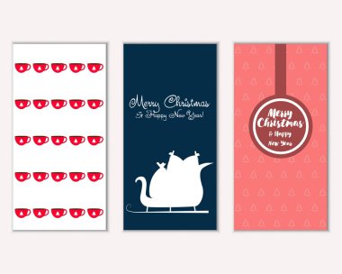 mutlu Noeller ve mutlu yeni yıl tebrik kartları vektör çizim