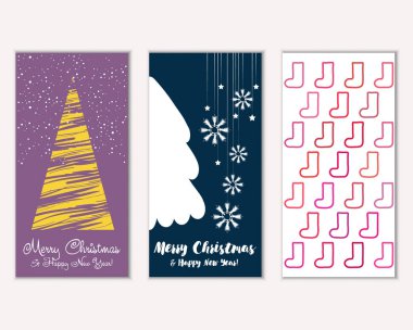 Mutlu Noeller ve mutlu yeni yıl tebrik kartları. Vektör çizim     