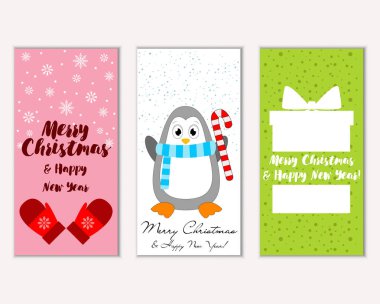 Mutlu Noeller ve mutlu yeni yıl tebrik kartları. Vektör çizim   