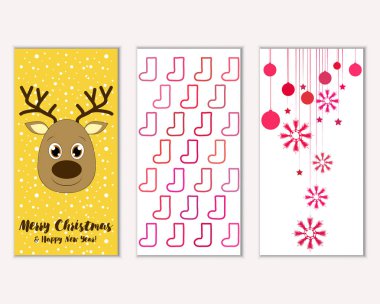 mutlu Noeller ve mutlu yeni yıl tebrik kartları vektör çizim     