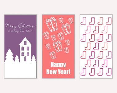 mutlu Noeller ve mutlu yeni yıl tebrik kartları vektör çizim     